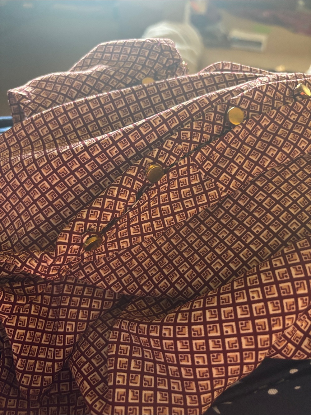 Liz Claiborne Dusty Burgundy Geometric-Print Long Sleeve Blouse - Picture 4 of 4